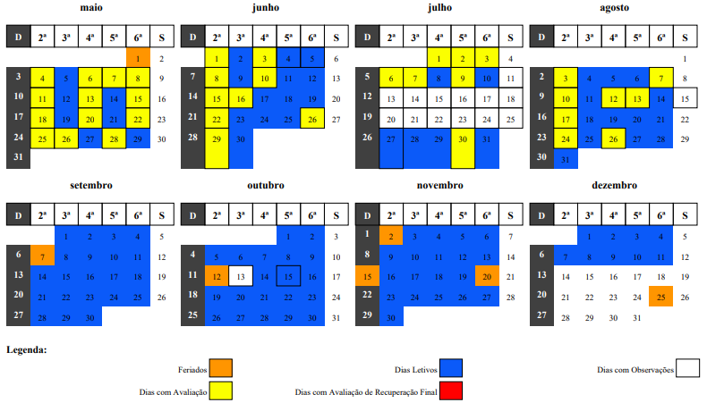 Calendário Ensino Médio